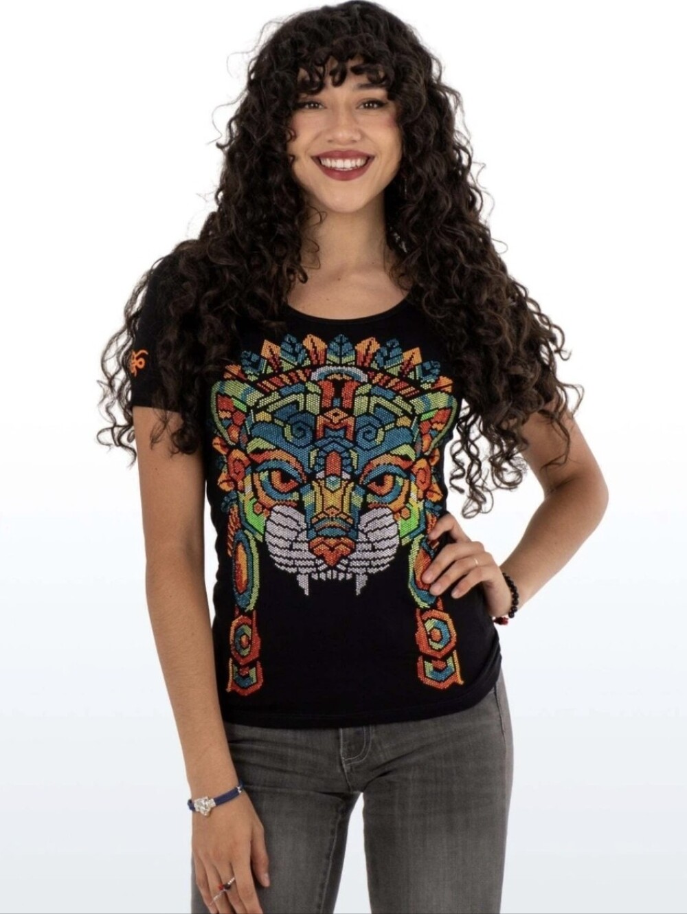 ¡Ay Guey! Women's Black-Light Earrings Rhinestone Shirt M NWT